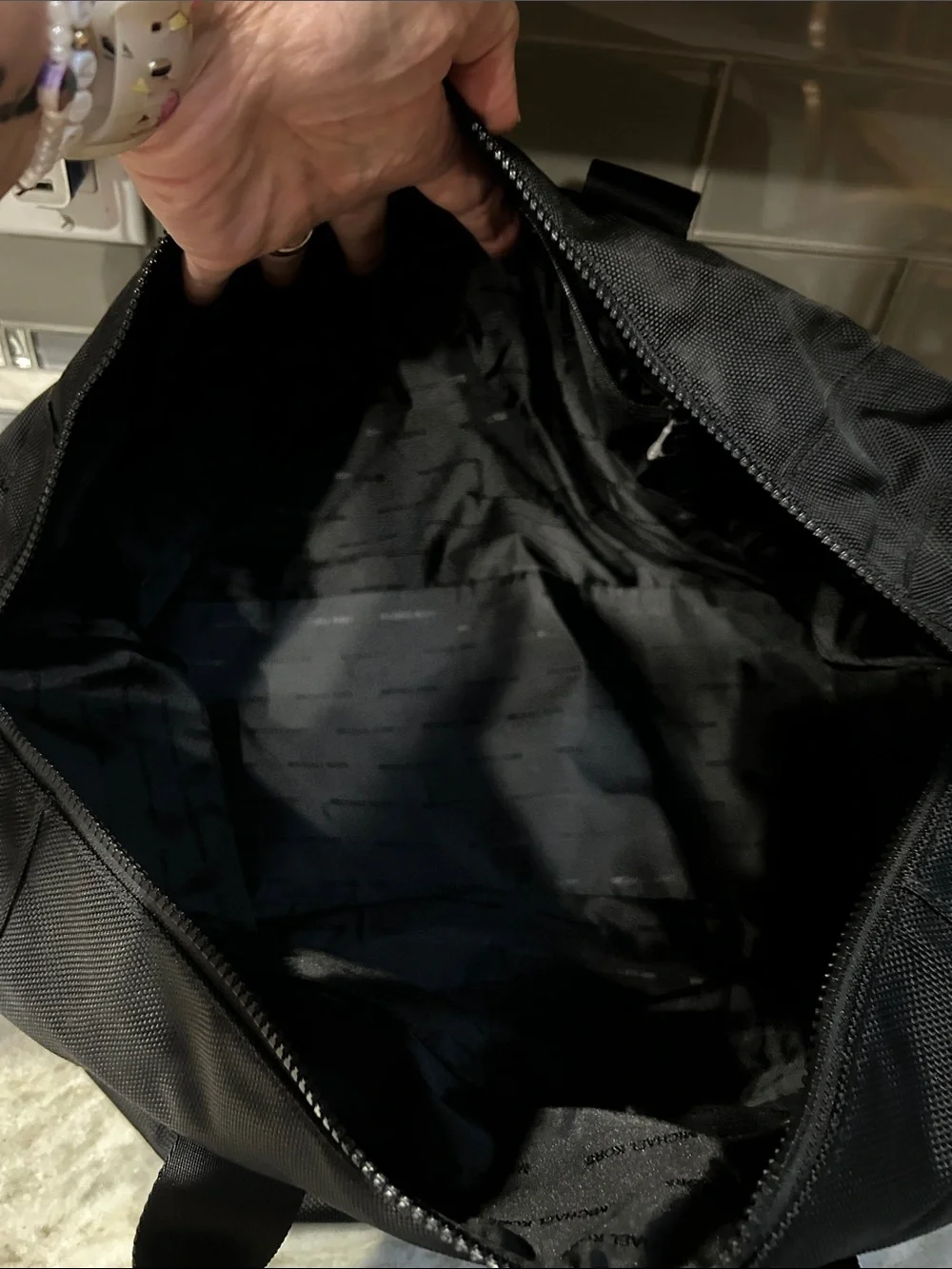 Michael Kors Black Nylon Duffel Bag Travel Gym Carry-On w/ Leather Trim 19x12.